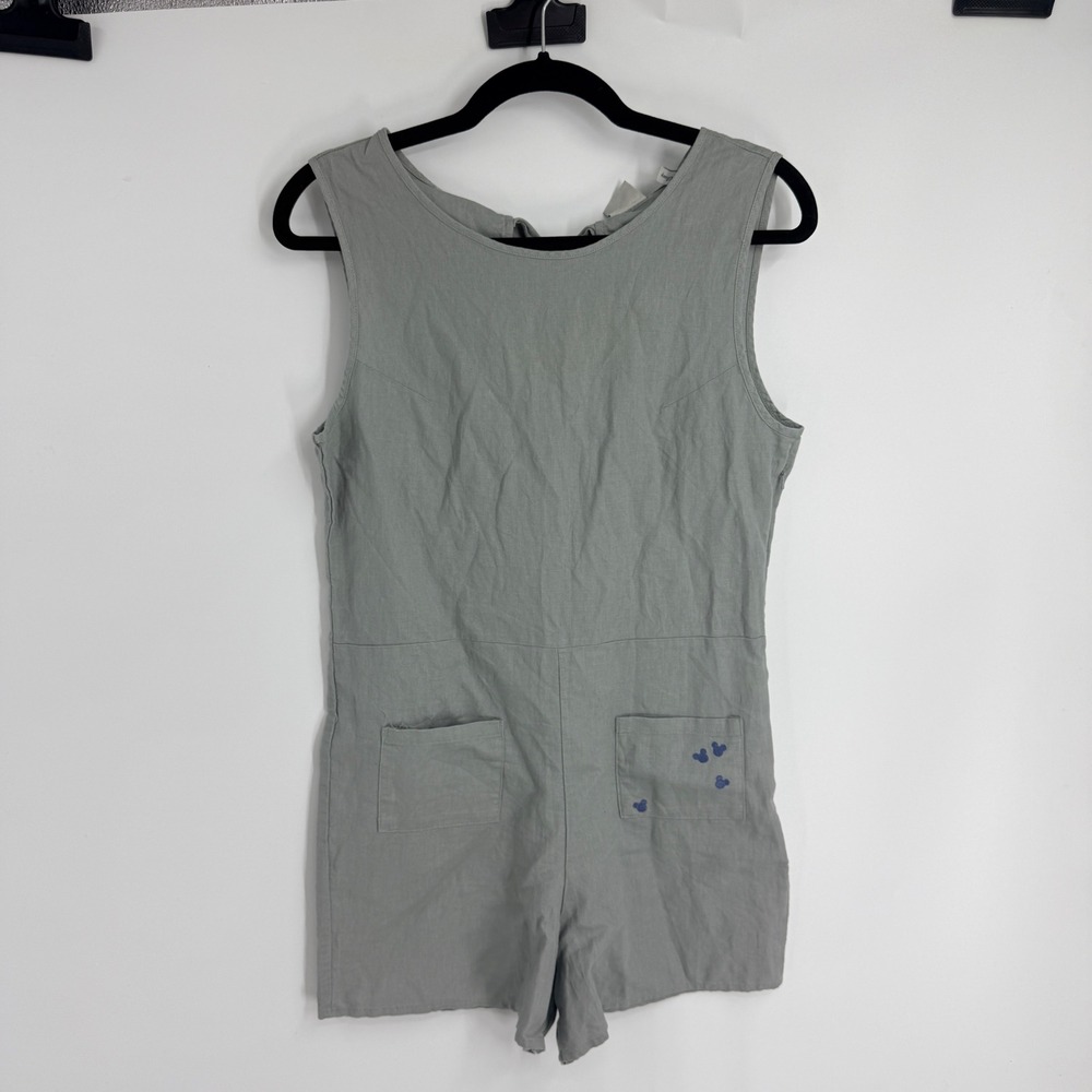 Junk Food Disney Mickey Mouse Linen Blend Romper Gray Small Sleeveless Parks